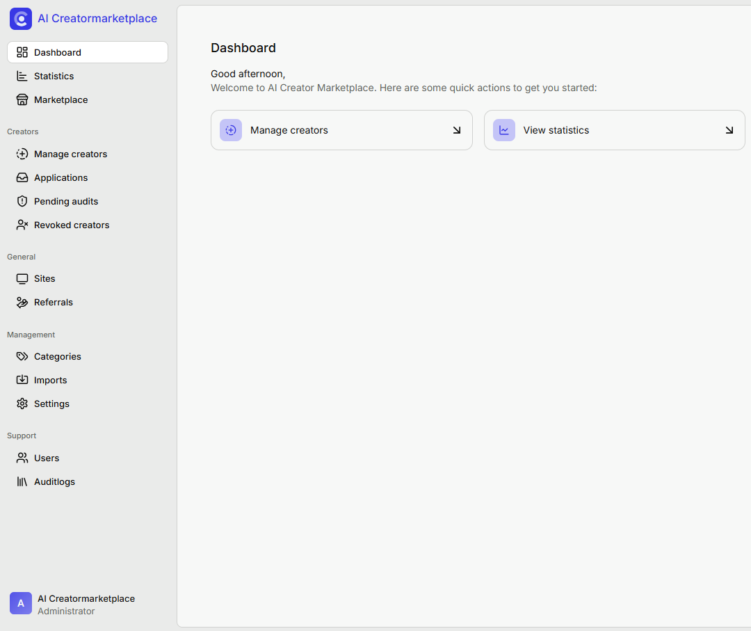 Creator marketplace dashboard
